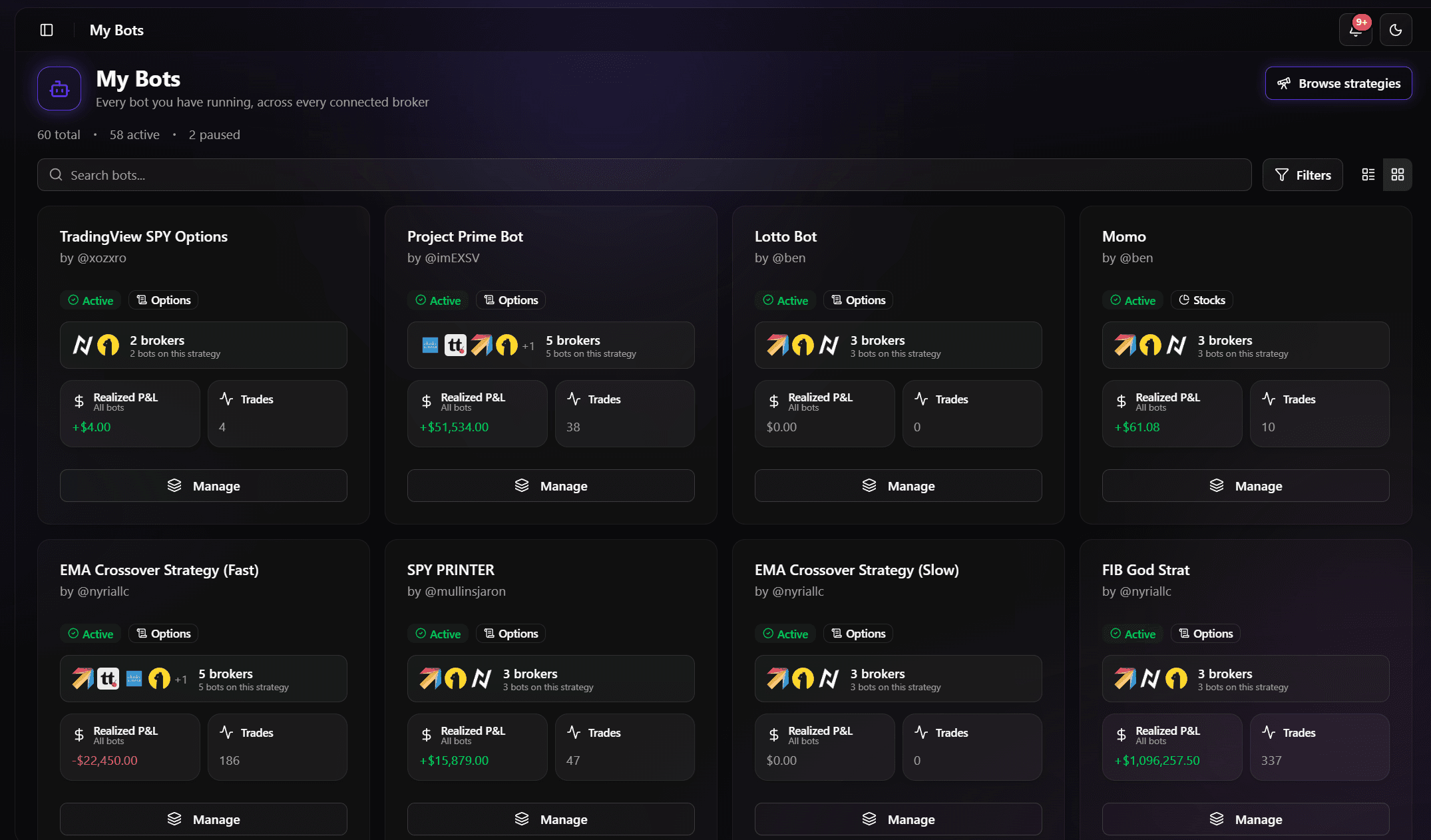 Your deployed bots, monitored in one place