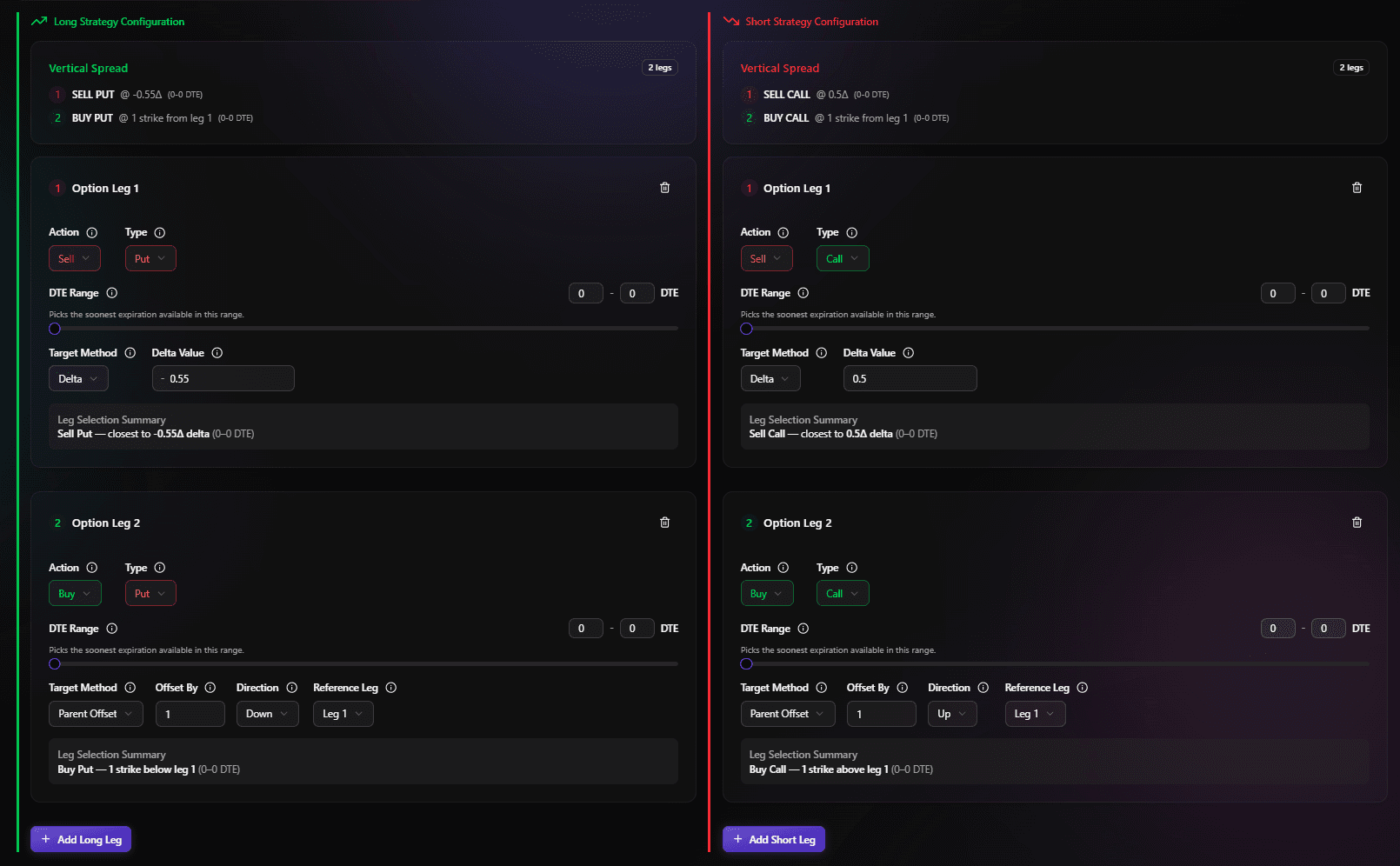 Multi-leg options builder